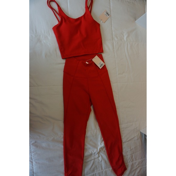 Wilo The Label Other - Wilo The Label Fire Red Ribbed Activewear Set XS Tank Top and Ruched Leggings